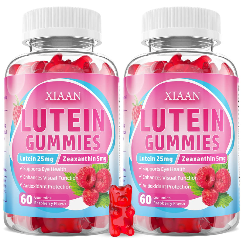 Lutein and Zeaxanthin Supplements, Lutein Gummies with Zeaxanthin,Vitamins A, C, E, Bilberry, Astaxanthin for Vision Health & Eye Strain, Sugar-Free/Vegan, Raspberry Flavor 120 Count 60 Count (Pack of 2)