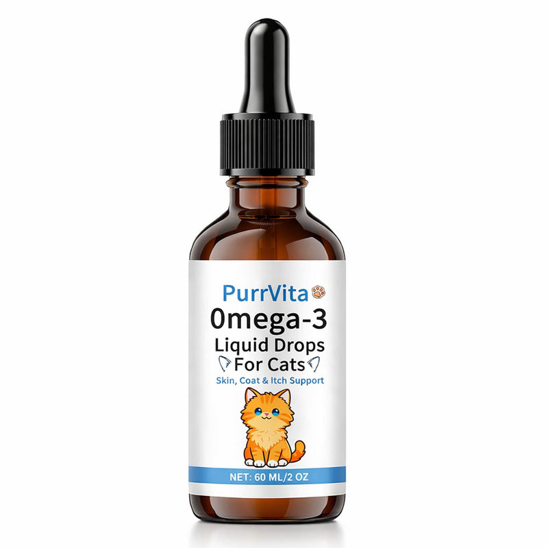 PurrVita Omega-3 Liquid Drops for Cats – Supports Healthy Skin & Coat, Natural Fish Oil Supplement for Feline Wellness 60ml (1) 1