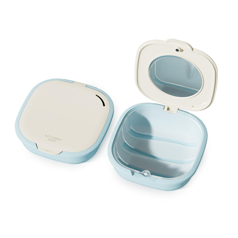 HyJeryty Beige Retainer Case with Mirror & Vent Orthodontic Aligner with Magnetic Closure Dental Mouth Guard Night Guard Holder - BeesActive Australia