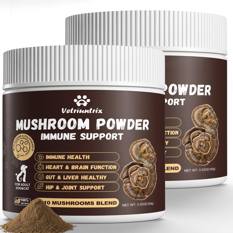 Organic Turkey Tail Mushroom for Large Dogs - Over 50% Beta Glucan - 10-in-1 Mushroom Powder for Immune & Gut Support - Dog Mushroom Supplements for Lumps and Bumps - Chicken Flavor, 200g 200 g
