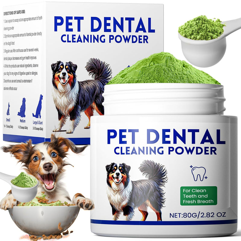 Mimo Style Dog Dental Powder, Dog Teeth Cleaning Powder, Targets Tartar & Reduces Plaque & Bad Breath - Teeth Cleaning Made Easy Eliminate - Meat-Flavored Formulated Green