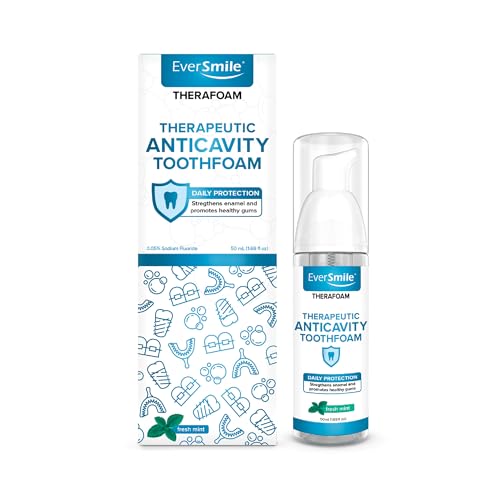 EverSmile TheraFoam – Anticavity Foam Toothpaste Alternative with Hydrogen Peroxide + Sodium Fluoride – Foaming Formula Promotes Healthy Gums & Strengthens Enamel – 60+ Uses Per 50ml Bottle (1 Pack) 1.69 Fl Oz (Pack of 1)