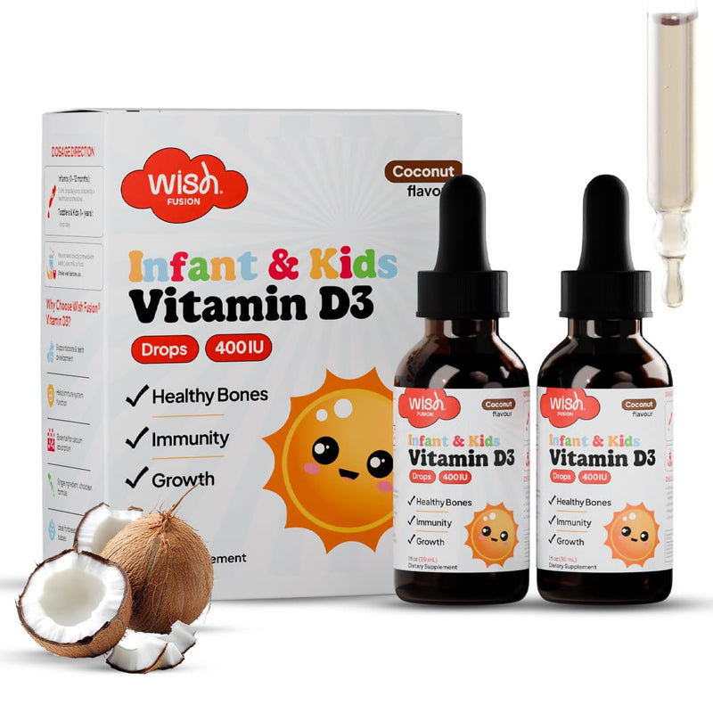 Kids Vitamin D Drops for Infants, Baby Vitamin D Drops for Bone Health, Immunity & Growth, Vitamin D3 Liquid Drops for Toddlers, Easy Absorption, 2 x 30ml Bottles
