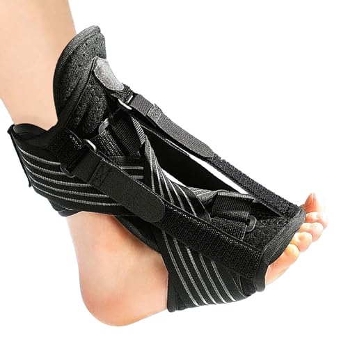 Plantar Fasciitis Night Splint, Foot Drop Brace for Sleeping, 3 Adjustable Straps Fasten, Elastic Compression Band & Splint Support, Foot Support for Achilles Tendonitis Heel Spur, Black, 1 Piece