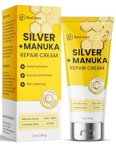 Silver + Manuka Repair Cream for Hot Spot Treatment for Dogs – Helps with Scratches, Irritations, Bites & Cuts – Cat Wound Care Ointment for Dry Skin – Suits for All Pet Breeds, Ages & Sizes – 2 oz Silver + Manuka Repair Cream 2 Fl Oz x 1