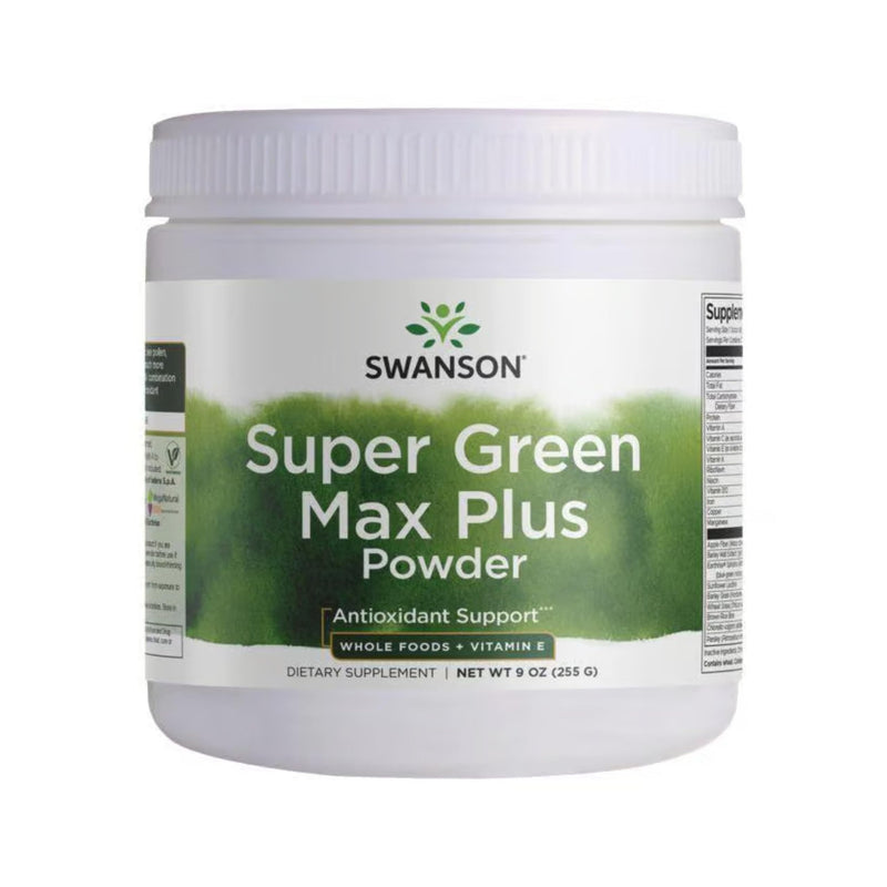 Swanson Super Green Max Plus Powder, Whole Foods, Vitamin E, 9 oz | Phytonutrient-Rich Blend with Bee Pollen, Ginkgo Biloba and Chlorella, Delivers Energy and Antioxidant Superfoods