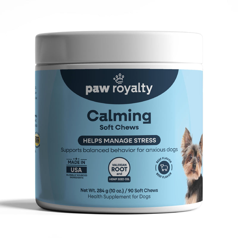 Calming Support for Dogs | Valerian Root, Chamomile, L-Tryptophan & Melatonin Formula | Beef Flavor Soft Chews for Dogs, 90 Count | Daily General Wellness Support