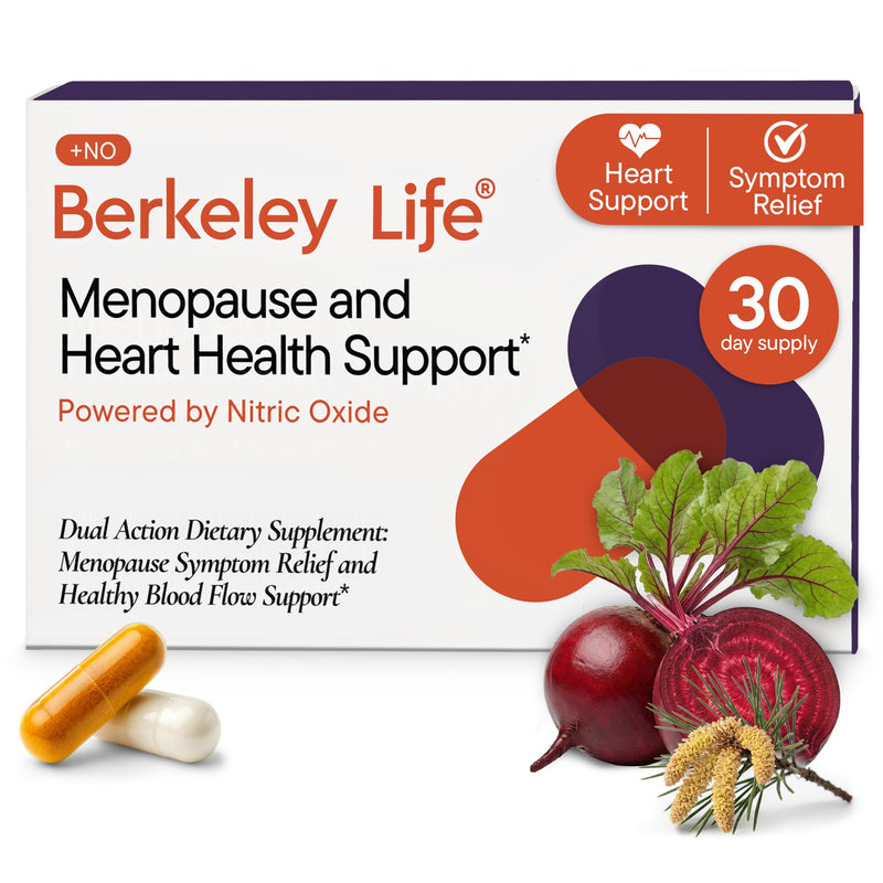 Berkeley Life Menopause & Heart Health Support Supplement for Women | Hormone-Free Dual-Action Nitric Oxide for Women, Menopause Symptom Relief & Healthy Blood Flow Support - 60 Capsules