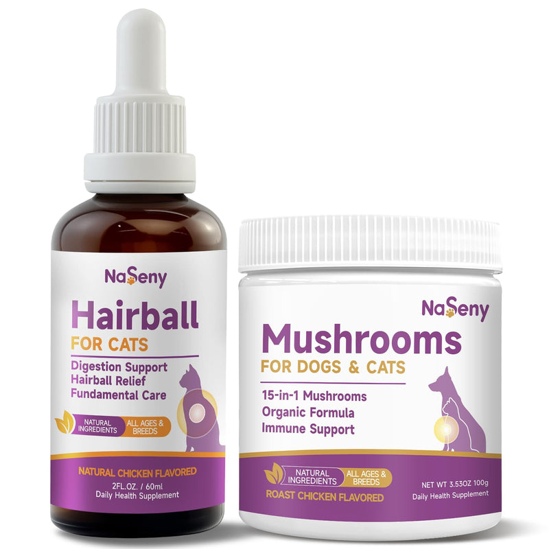 Mushroom for Dogs & Cats, Support Immune System, Digestion, Skin & Coat, Cat Hairball Remedy - Kitten Furball Treatment