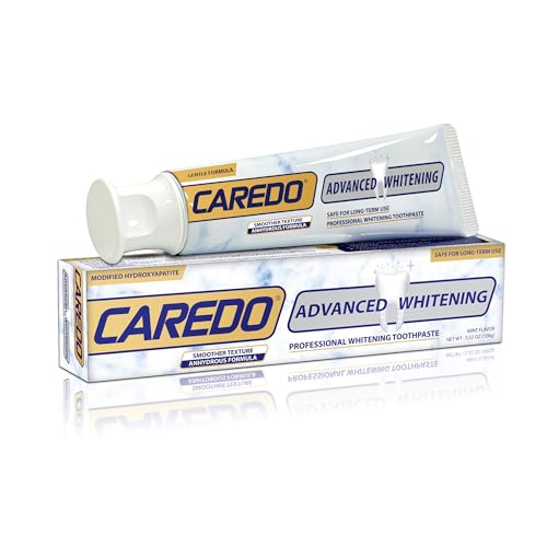 CAREDO Extra Strength Whitening Toothpaste for Adults, Enamel-Safe Polishing Micro Particles with Hydroxyapatite, Powerful Stain Removal, Fluoride-Free, 3.52 oz