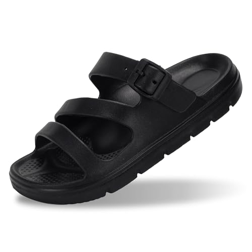 PIMIO Arch Support Sandals for Women Slip On Recovery Slides for Plantar Fasciitis Relief, Non-Slip Lightweight Slippers With Thick Cushion For Waking Foot Pain & All-Day Comfort 7 Black