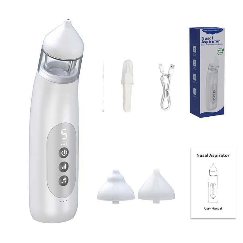 Smart Baby Nasal Aspirator, 2-in-1 Electric Nose Sucker for Newborns & Toddlers with 5-Level Suction, Soothing Lullabies, 2 Silicone Tips, USB-C Charge, Storage Case | Baby Nose Aspirator Gift