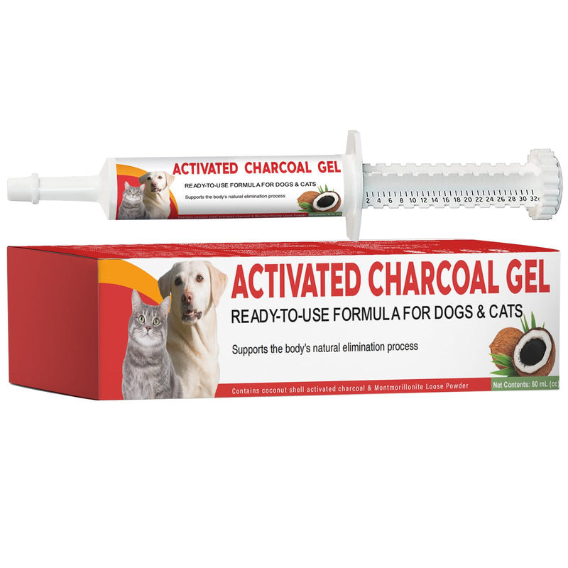 Activated Charcoal for Dogs & Cats, Emergency Pet First Aid for Accidental Ingestion & Digestive Support, Essential Camping Survival Remedy, Ready-to-Absorb Toxins - 60mL 60 mL/cc