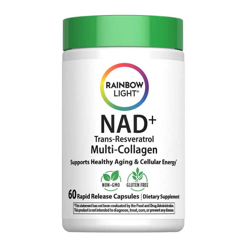 Rainbow Light NAD + Trans-Resveratrol Multi Collagen | 60 Rapid Release Capsules | Supports Healthy Aging & Cellular Energy | Non-GMO and Gluten Free
