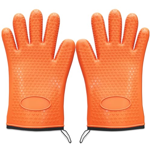 Silicone Grill Gloves for Cooking, Non-Slip and Heat Resistant Material Orange