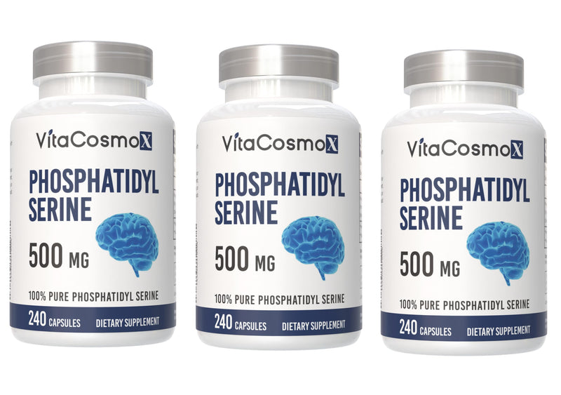 Phosphatidylserine, 500mg, 240 Veggie Capsules 100% Vegetarian, Non-GMO & Gluten Free - 3 Packs