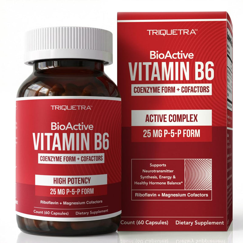 BioActive Vitamin B6 25mg Capsules - Active P-5-P Form for Mood, Energy & Cycle Support - Enhanced Absorption with Riboflavin & Magnesium - Clinical Strength, Non-GMO (60 Capsules - 2 month supply) 25 mg