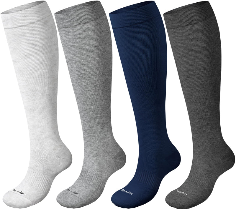 Premium Coton Compression Socks for Women&Men 15-20mmHg Knee High Sock for Nurses, Flying, Travel, Pregnancy 4pairs-mix1 Medium-Large