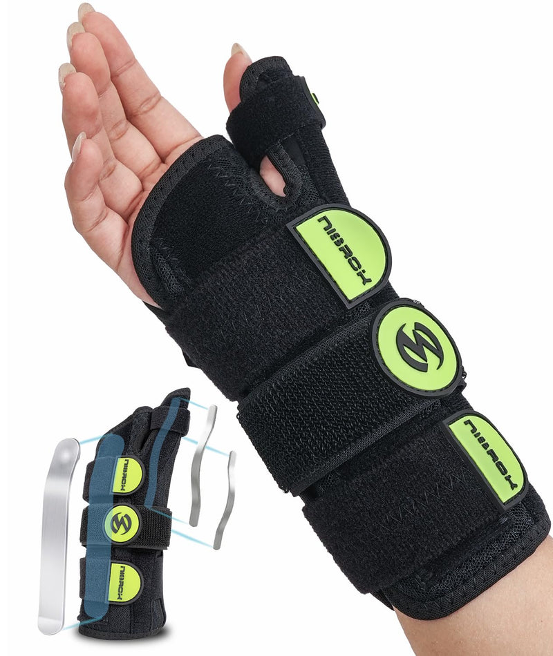 Adjustable Thumb Spica Splint Wrist Brace, Universal for Left/Right Hand, Day & Night Support, Relieves De Quervain's Tenosynovitis/Carpal Tunnel/Tendonitis/Arthritis, Unisex, Green (Right Hand, S/M) Right Hand-Green Small/Medium