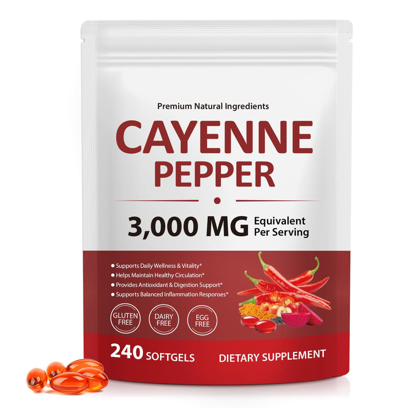 Cayenne Pepper Softgels with Beetroot Extract, Turmeric Curcumin & Hawthorn – Enhanced with Vitamins D3, K2 & E – Supports Heart Health, Circulation & Leg Vein Wellness – 240 Easy-to-Take Capsules 240 Count (Pack of 1)