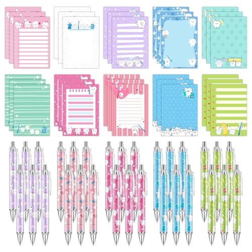 60Pcs Dental Assistant Gifts Dental Pens and Notepad Set Teeth