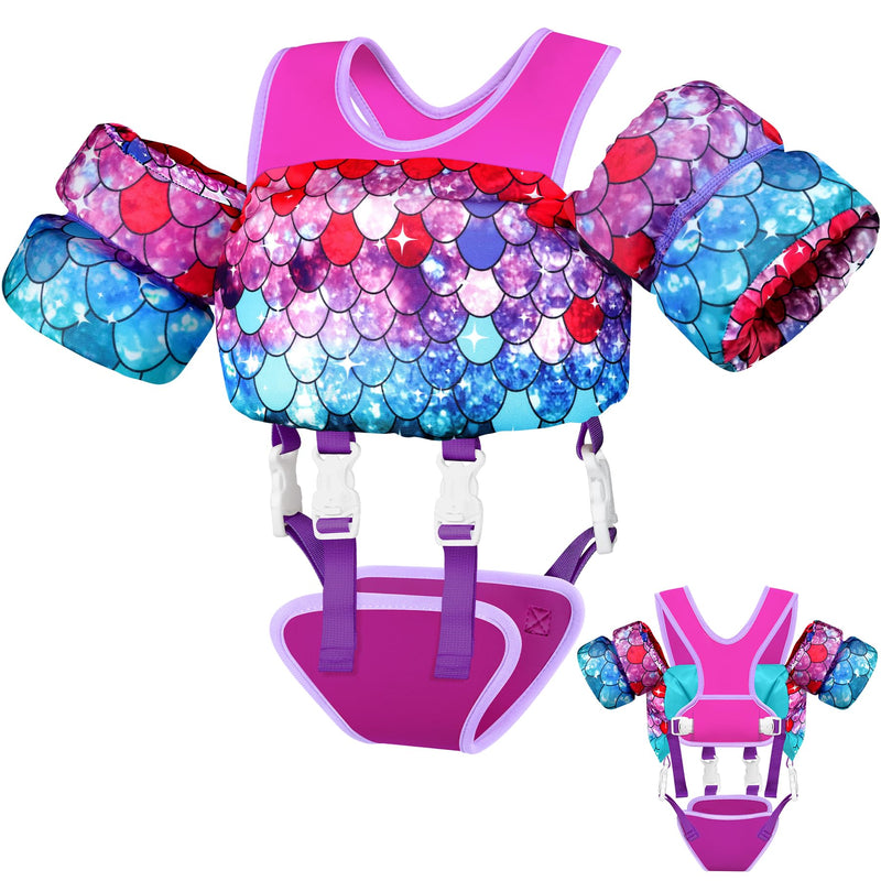 Vvinca Toddler Swim Vest 22-66 lbs, Swim Trainer for Boys Girls with Anti-Chafe Crotch Strap, Floaties for Kids 2-6 Years Old 01-Mermaid Scale