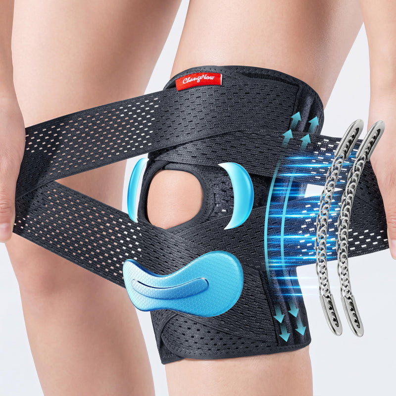changenow Upgraded Medical-Grade Knee Brace for Women and Men,[Ultra Breathable & V-Straps] Knee Support with Side Stabilizers,for Meniscus Tear,Knee Pain,Arthritis,MCL,ACL Injuries-Knee Wrap(Medium) Black Medium