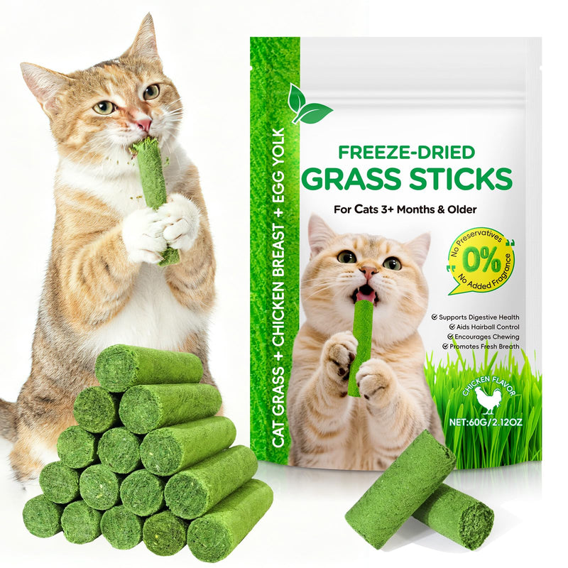 ISUNRISE 60g/2.12oz Cat Grass Sticks, Delicious Freeze-Dried Cat Grass Treats Edible Cats Chew Toy Kitten Snacks for Hairball Removal and Teeth Cleaning 2.12 Ounce (Pack of 1)