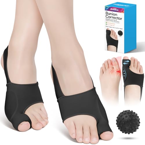 1 Pair Bunion Corrector for Women & Men, Big Toe Straightener for Hallux Valgus Pain Relief & Toe Alignment, Soft and Breathable for Day/Night, Wide Non-slip Strap, Include a Massage Ball (Black) Black