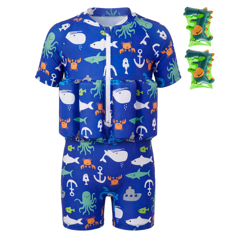 Toddler Swimsuit with Floatation, Baby Boys Girls Floating Bathing Suit Floatie Swim Suit for Summer Beach 5-6T/18-20kg/40-45lbs Blue White - BeesActive Australia