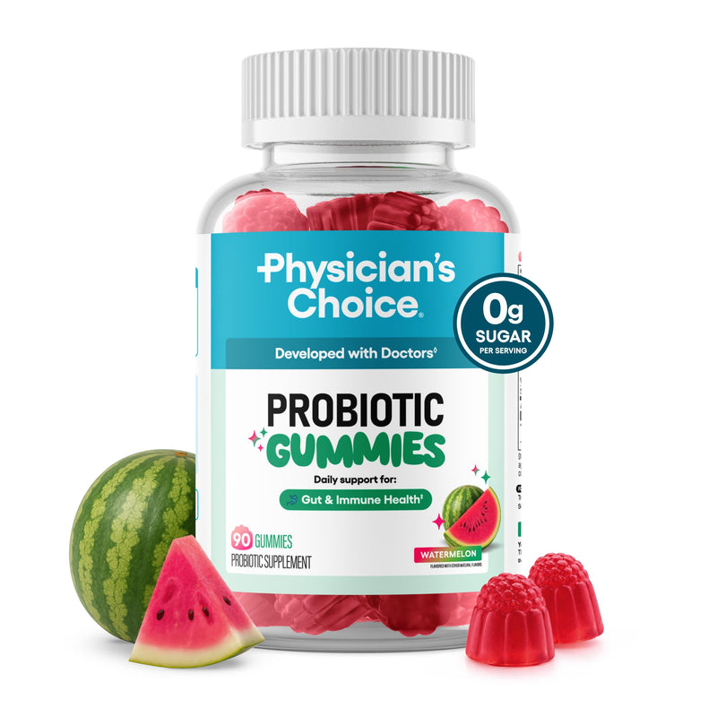 Physician's CHOICE Probiotic Gummies with Vitamin D & Prebiotic Fiber - Sugar Free - 1B CFUs of Clinically Studied Probiotic - Supports Immune & Gut Health for Women & Men - Watermelon Flavor - 90CT 90 Count (Pack of 1)