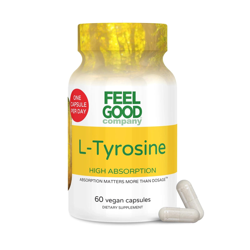 Feelgood Company L-Tyrosine with Vitamin B6 (P-5-P), 1000 mg, Mental Alertness and Cognitive Function Support, 60 Capsules, 2 Month Supply