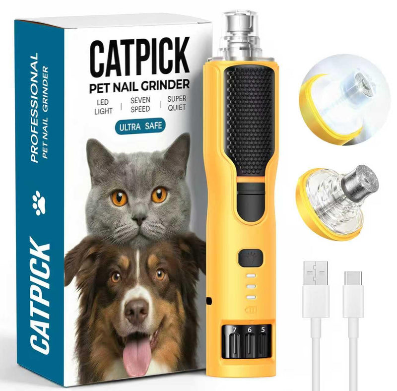 7-Speed Dog & Cat Nail Grinder with Light - Ring LED Safe to Avoid Overcut, Quiet Low Vibration & Powerful Fast, Cordless Rechargeable Toenail Trimmer for Small & Large Puppy & Breeds Paws(Orange) Orange