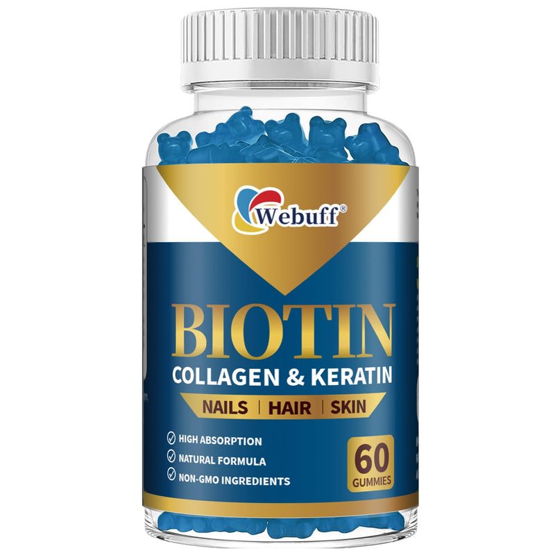 Biotin Gummies 5000mcg for Hair Growth Support - Sugar Free Multi Collagen with Keratin,Pectin Based, Hair Skin and Nails Vitamins Gummies - 60 Count 1 Count (Pack of 60)