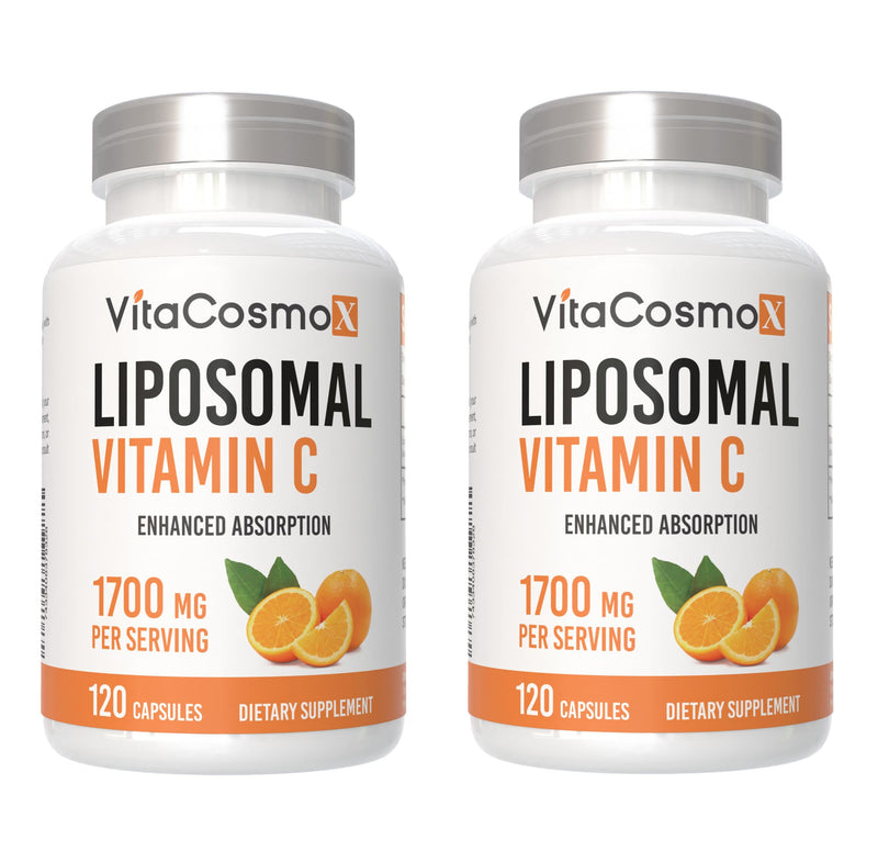 Liposomal Vitamin C Supplement, 1700mg, 120 Capsules 100% Vegetarian, Non-GMO & Gluten Free, High Absorption - 2 Pack