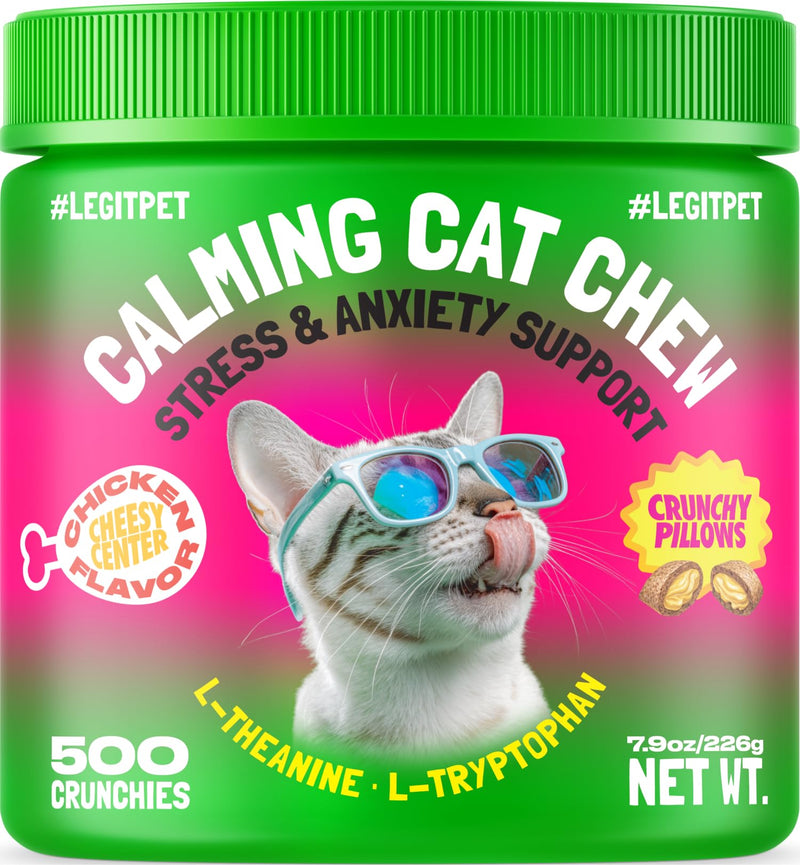 LEGITPET Calming Cat Treats for Anxiety & Stress – Daily Crunchy Chews for Cats with L-Theanine & L-Tryptophan – Supports Calm Behavior & Balanced Mood – Chicken Flavor, 500 Chews