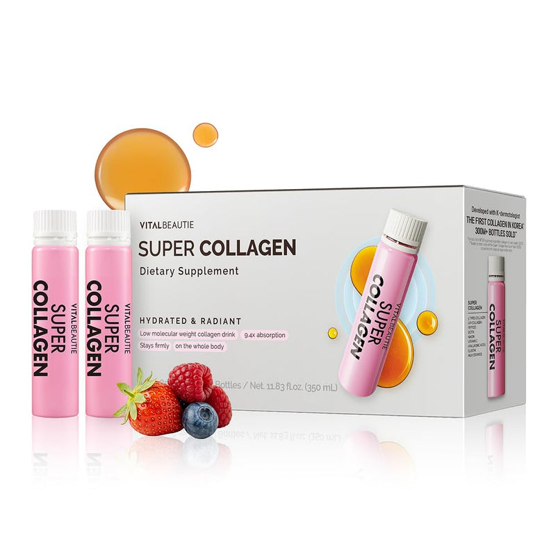 VITALBEAUTIE Super Collagen Drink – 3,500mg Low‑Molecular Fish Collagen (5 Types) – K‑Beauty Liquid Beauty Ampoules, Mixed Berry Flavor (Naturally & Artificially Flavored) – 14 x 25 mL 14 Servings