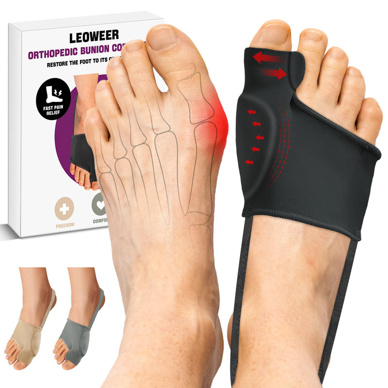 Bunion Corrector Sleeve, Breathable Bunion Big Toe Alignment Splint with Anti-Slip Heel Grip,4 Sizes,Extra Thick Gel Pads & Adjustable Straps for Hallux Valgus Comfort. (Black, XXS: WOMEN 4-3) Black
