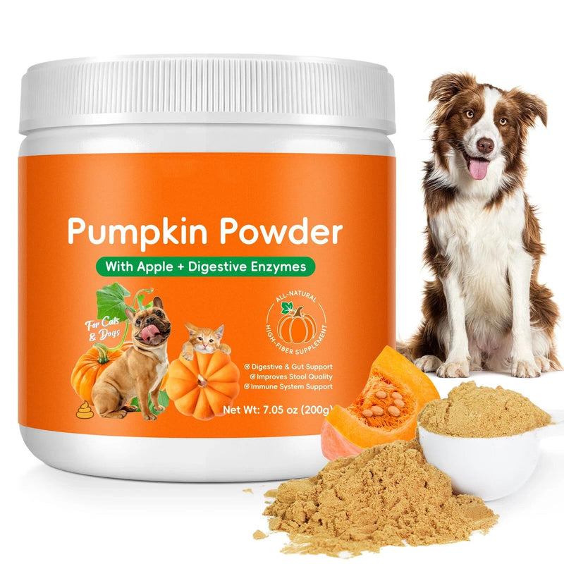 Organic Pumpkin Powder for Dogs & Cats, High Fiber Digestive Support with Enzymes & Apple, Helps Firm Stool, Relieve Constipation & Diarrhea, Easy Mix Pumpkin Puree Topper, 7.05 oz (200 g)