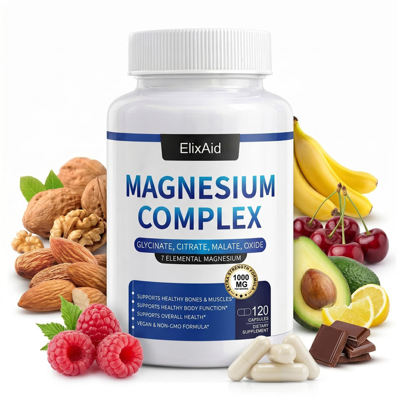 Magnesium Complex for Women & Men 1000mg - 7-in-1 Magnesium Supplement (Glycinate, Citrate & Malate) Capsules for Sleep Support, Stress Relief, Muscle Recovery - Vegan, 120 Count 2 Count (Pack of 60)