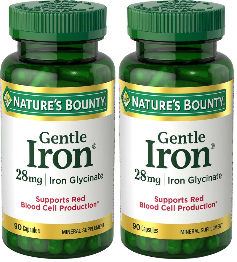 Nature’s Bounty Gentle Iron 28 mg Capsules with Vitamin C,Folic Acid,Vitamin B-12 Iron Supplement,Non-GMO,Gluten-Free,90 Count (Pack of 2) 90 Count (Pack of 2)