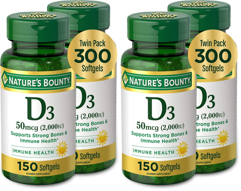 Nature's Bounty Vitamin D3, Supports Immune System and Bone Health, 50mcg, 150 Softgels (Pack of 4) 150 Count (Pack of 4)