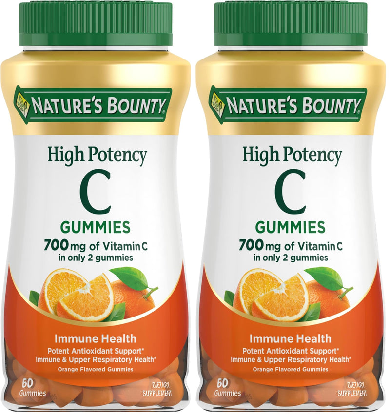 Nature's Bounty Vitamin C Gummies 700mg, High Potency Vitamin C Chewable Gummies for Adults, Immune Support Supplement, Dietary Supplement, Orange Flavor, 60 Ct (Pack of 2) 60 Count (Pack of 2)