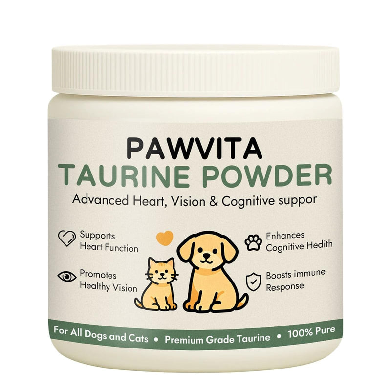 Pawvita Pure Taurine Supplement Powder for Dogs & Cats - Advanced Heart, Vision & Cognitive Support - Easy to Mix in Food, 200g