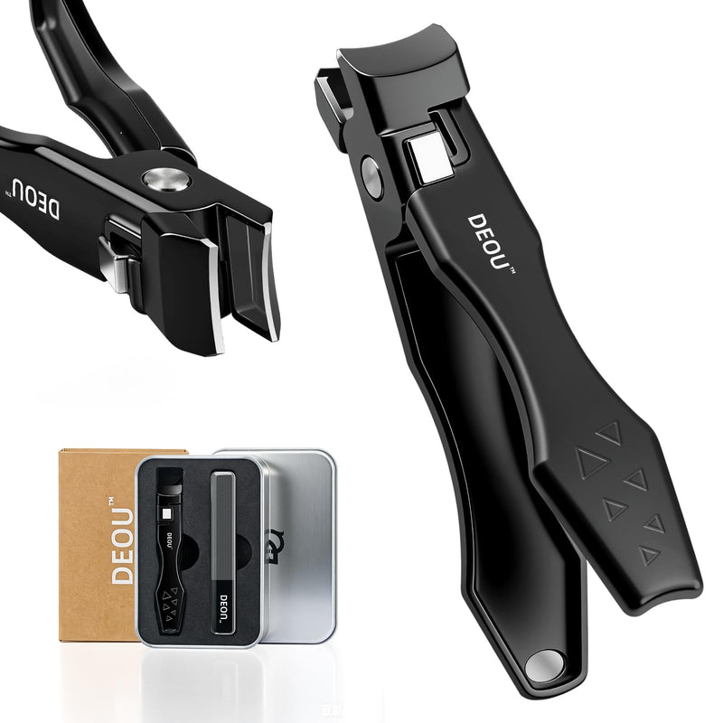 DEOU Nail Clippers Set, Stainless Steel Manicure Kit for Thick Hard Ingrown Nails, Anti-Splash with Nail File, Portable Keyhole Design, Gift Box for Home Travel (Black Flat-Mouth Scissors) Black Flat-mouth Scissors - BeesActive Australia