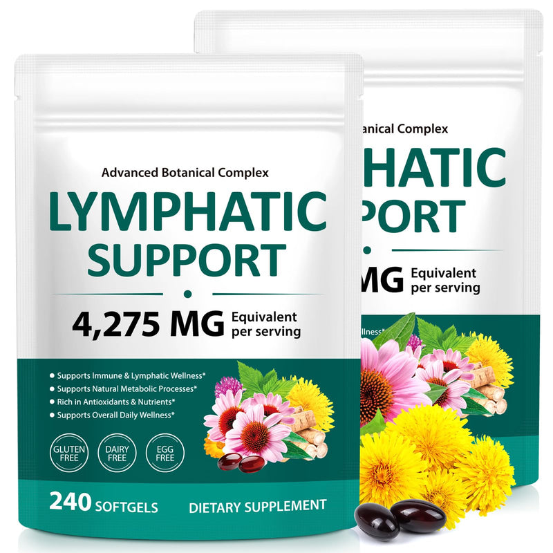 Lymphatic Drainage Supplements, 4275mg Herbal Blend for Immune and Fluid Health for Men Women,with Dandelion, Burdock Root, Echinacea, Turmeric,240 Softgels for Lymph System Balance (Pack of 2) 480 Count (Pack of 1)