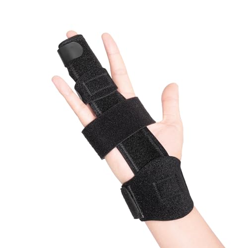 Trigger Finger Splint, Adjustable Two Finger Splint with Upgraded Wrist Strap, Full Hand and Wrist Brace Support, Metal Straightening Immobilizer for Sprains, Mallet Injury, Arthritis (S/M) S/M Upgraded Version