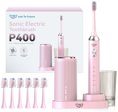 JTF Sonic Electric Toothbrush for Adults with UV Sanitizing & Drying Base Pink
