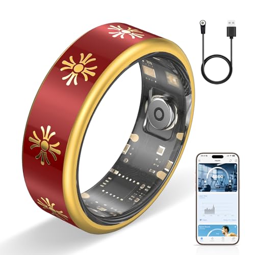 Smart Ring for Women & Men, Fitness Tracker Ring with Sleep Monitoring, Heart Rate & Blood Oxygen Tracking, IP68 Waterproof, Bluetooth Health Ring, No Subscription (Red, 9) Red