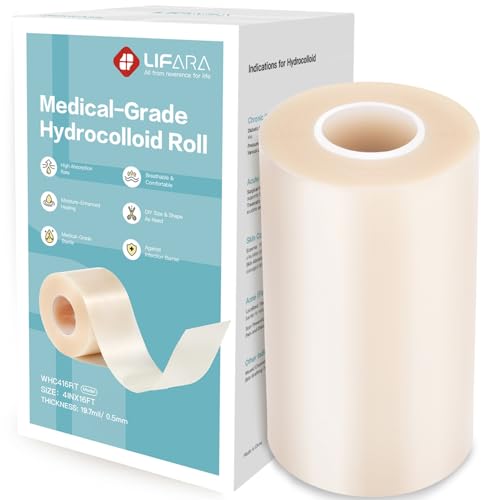 LIFARA Hydrocolloid Roll for Wound Care - Cut-to-Size, Extra Large Hydrocolloid Patch Bandages with Self-Adhesive, Waterproof, First Aid Kit Essential (4in*16ft, 19.7mils/ 0.5mm Thickness) Clear 4in*16ft, 19.7mil/ 0.5mm Thickness